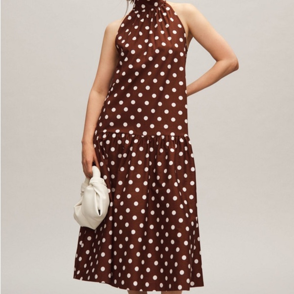Maeve Chocolate Brown Polka Dot Midi Dress